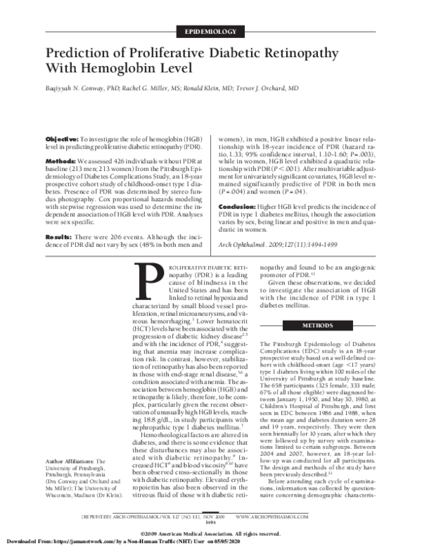 (PDF) Prediction of Proliferative Diabetic Retinopathy With Hemoglobin ...