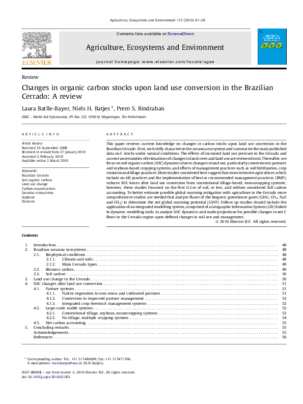 (PDF) Changes in organic carbon stocks upon land use conversion in the ...