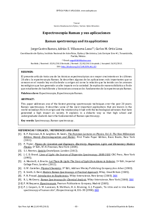 (PDF) Raman spectroscopy and its applications