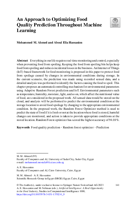 (PDF) IoT Framework for Food Quality Prediction Using Machine Learning