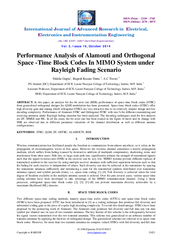 (PDF) Performance Analysis of Alamouti and OrthogonalSpace -Time Block ...