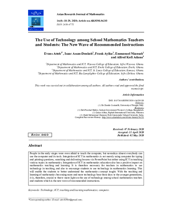 (PDF) The Use of Technology among School Mathematics Teachers and ...