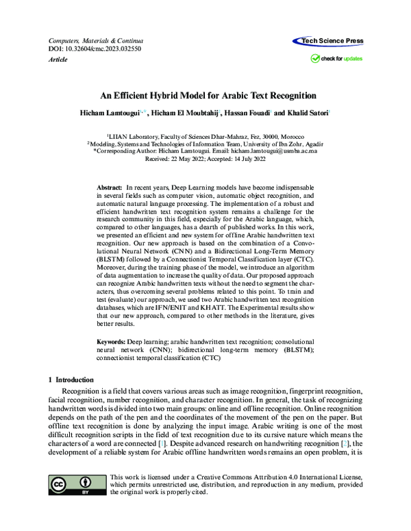 (PDF) An Efficient Hybrid Model for Arabic Text Recognition