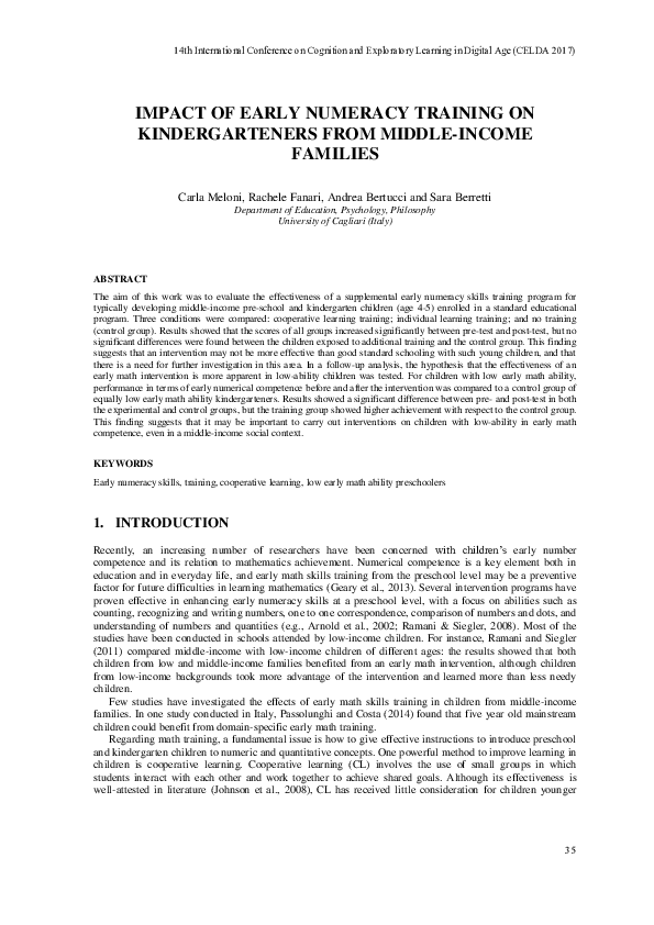 (PDF) Impact of Early Numeracy Training on Kindergarteners from Middle ...