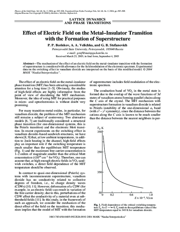 (PDF) Effect of electric field on the metal-insulator transition with ...