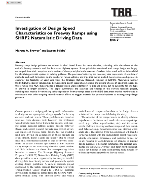 (PDF) Investigation of Design Speed Characteristics on Freeway Ramps ...