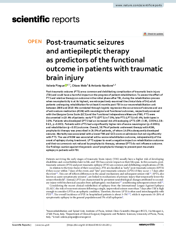 (PDF) Post-traumatic seizures and antiepileptic therapy as predictors ...