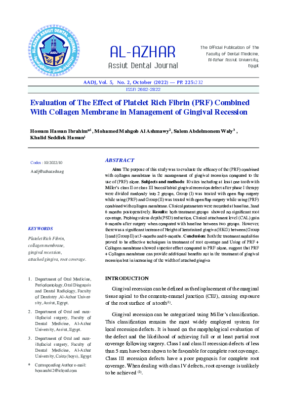 (PDF) Evaluation of The Effect of Platelet Rich Fibrin (PRF) Combined ...