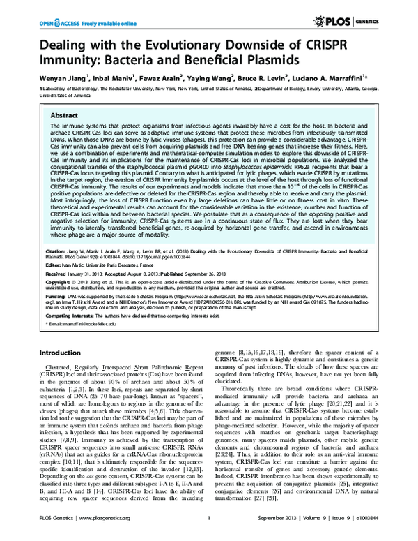 (PDF) Dealing with the Evolutionary Downside of CRISPR Immunity ...