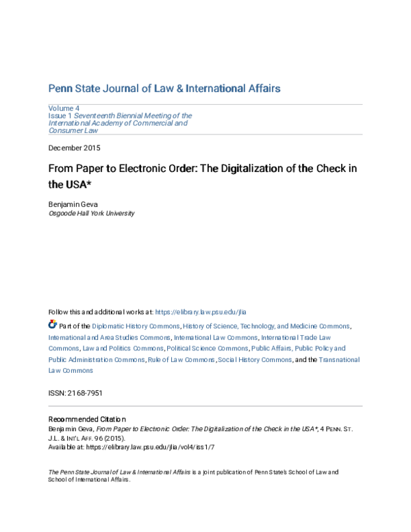 (PDF) From Paper to Electronic Order: The Digitalization of the Check ...