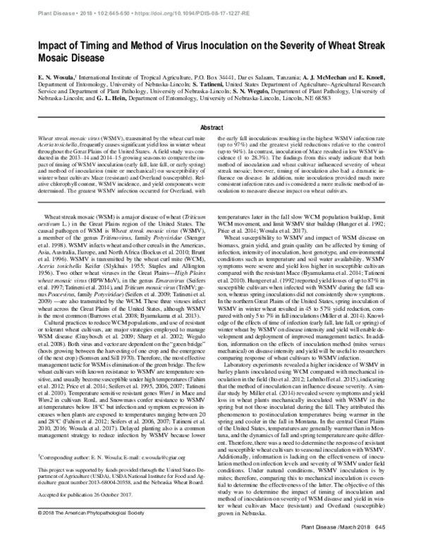 (PDF) Impact of Timing and Method of Virus Inoculation on the Severity ...