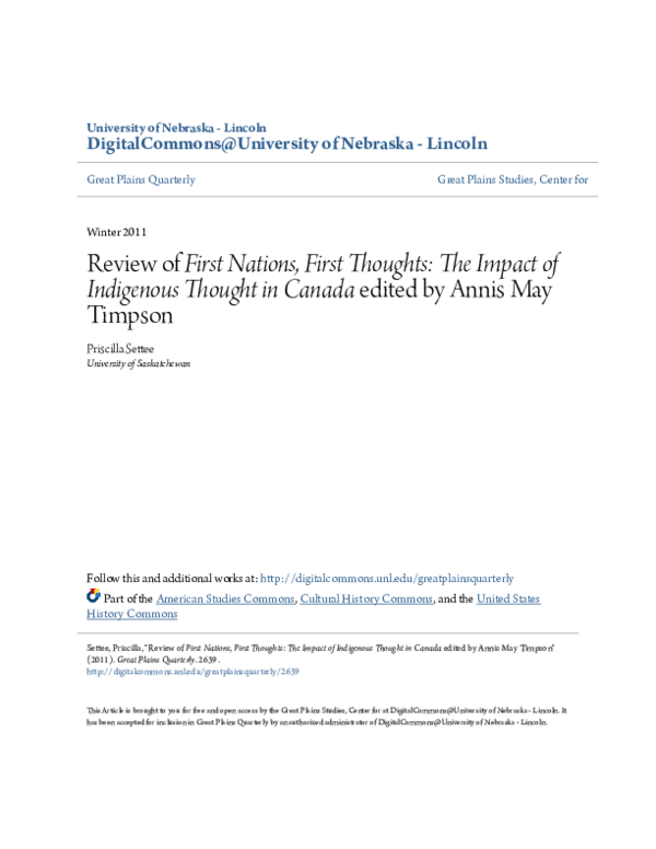 (PDF) Review of First Nations, First Thoughts: The Impact of Indigenous ...