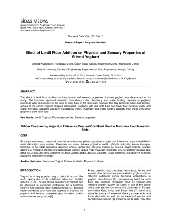 (PDF) Effect of Lentil Flour Addition on Physical and Sensory ...