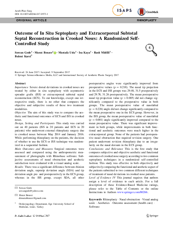 (PDF) Outcome of In Situ Septoplasty and Extracorporeal Subtotal Septal ...