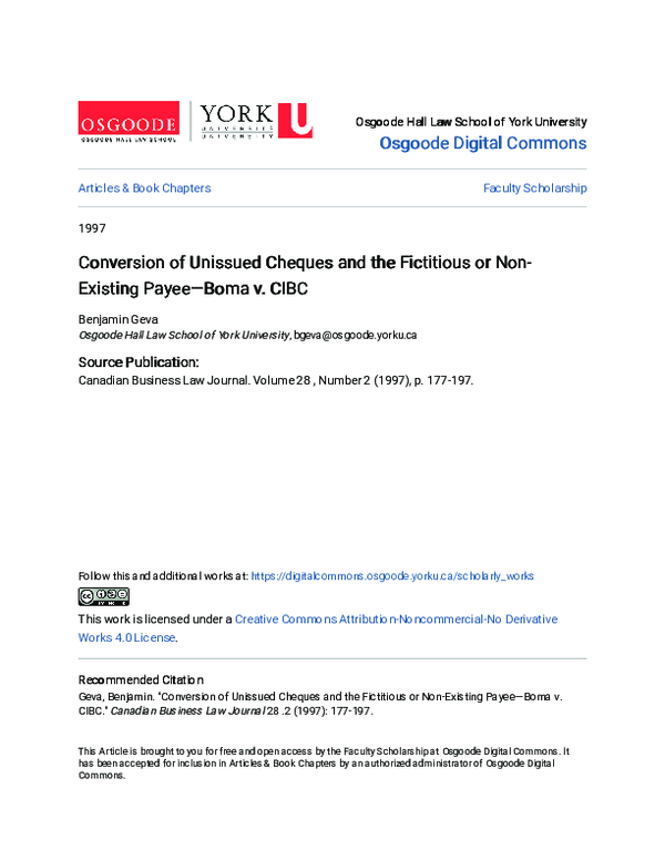 (PDF) Conversion of Unissued Cheques and the Fictitious or Non-Existing ...