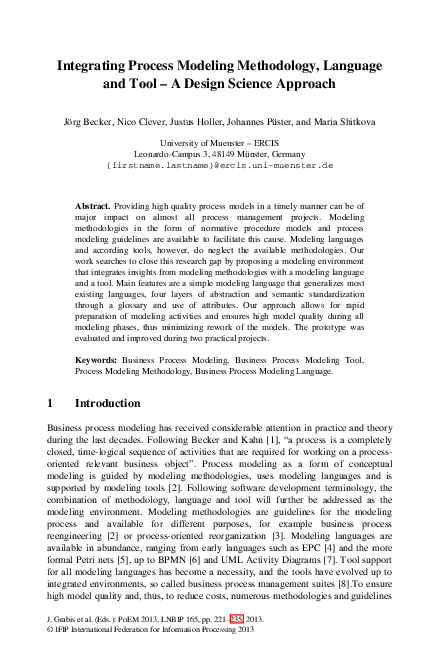 (PDF) Integrating Process Modeling Methodology, Language and Tool – A ...