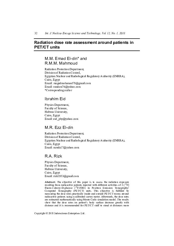 (PDF) Radiation dose rate assessment around patients in PET/CT units
