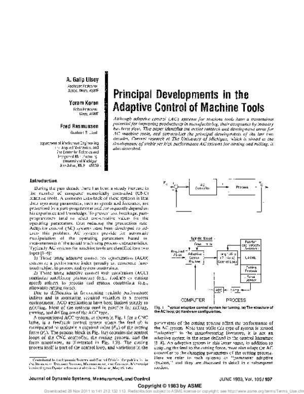 (PDF) Principal Developments in the Adaptive Control of Machine Tools