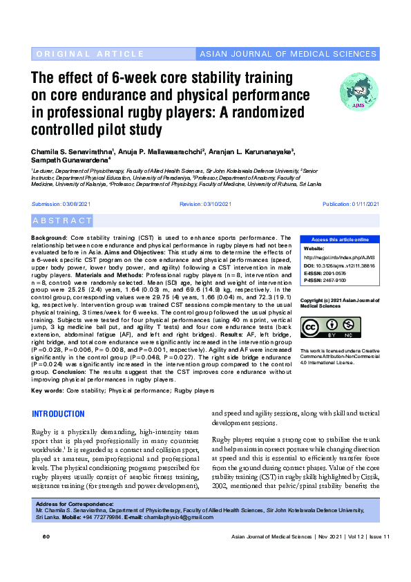 (PDF) The effect of 6-week core stability training on core endurance ...