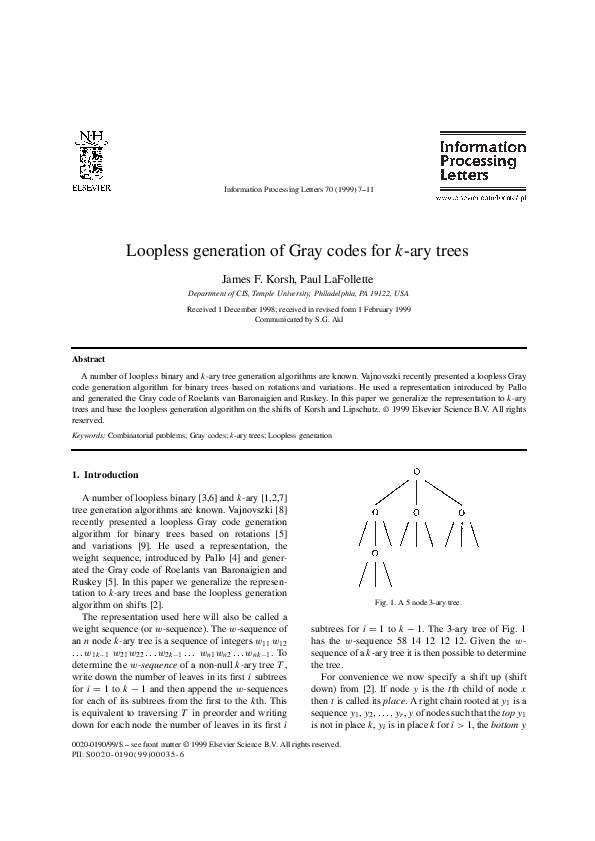 (PDF) Loopless generation of Gray codes for k-ary trees