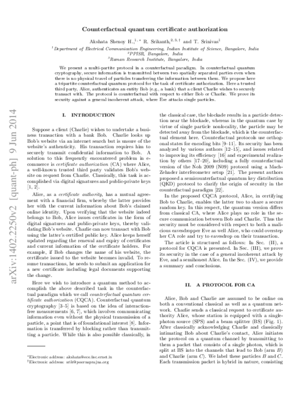 (PDF) Counterfactual quantum certificate authorization