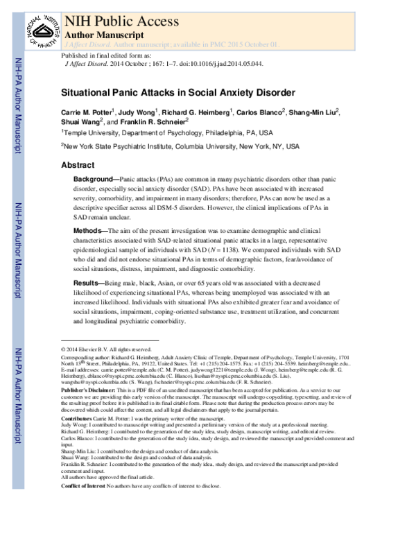(PDF) Situational panic attacks in social anxiety disorder