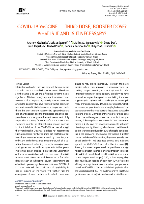 (PDF) COVID-19 vaccine — third dose, booster dose? What is it and is it ...