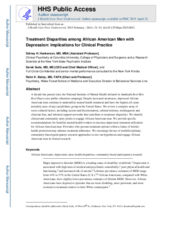 (PDF) Treatment Disparities among African American Men with Depression ...