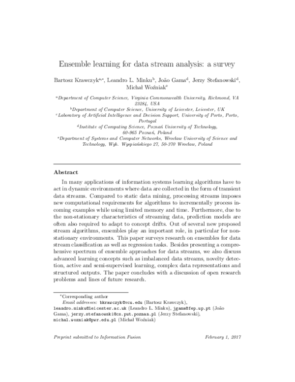 (PDF) Ensemble learning for data stream analysis: A survey