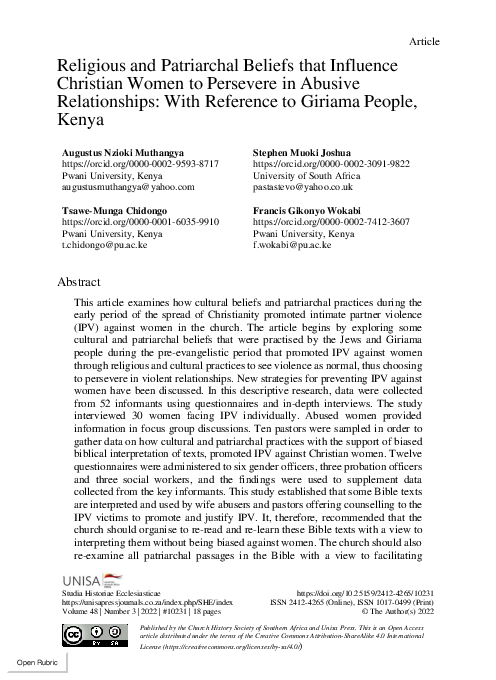 (PDF) Religious and Patriarchal Beliefs that Influence Christian Women ...