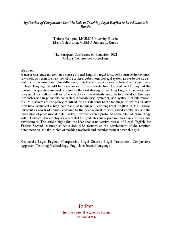 (PDF) Application of Comparative Law Methods in Teaching Legal English ...