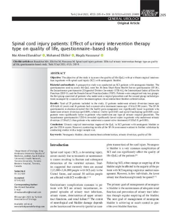 (PDF) Spinal cord injury patients: Effect of urinary intervention ...