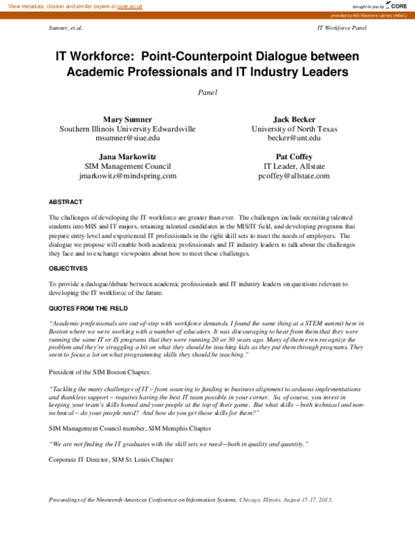 (PDF) IT Workforce: Point-Counterpoint Dialogue between Academic ...