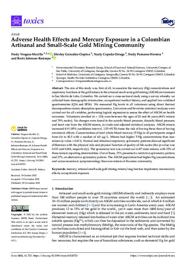 (PDF) Adverse Health Effects and Mercury Exposure in a Colombian ...