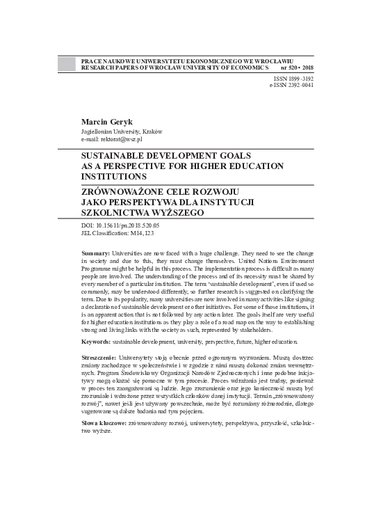 (PDF) Sustainable development goals as a perspective for higher ...