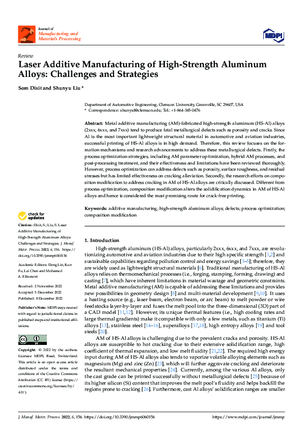 (PDF) Laser Additive Manufacturing of High-Strength Aluminum Alloys ...