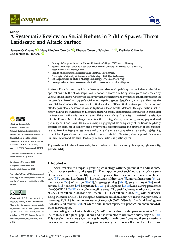(PDF) A Systematic Review on Social Robots in Public Spaces: Threat ...