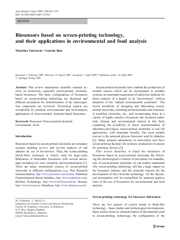 (PDF) Biosensors based on screenprinting technology, and their