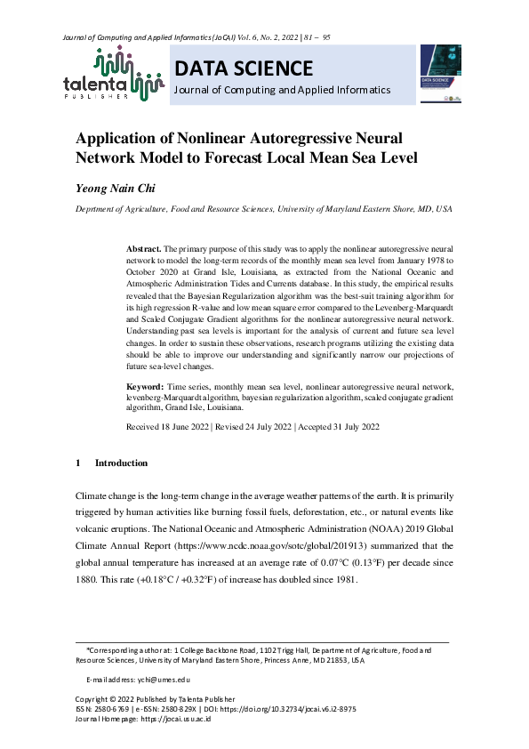 (PDF) Application of Nonlinear Autoregressive Neural Network Model to ...
