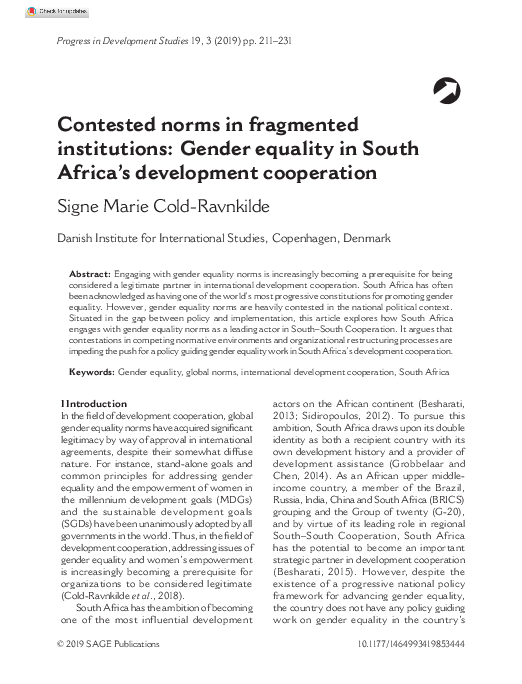 (PDF) Contested norms in fragmented institutions: Gender equality in ...