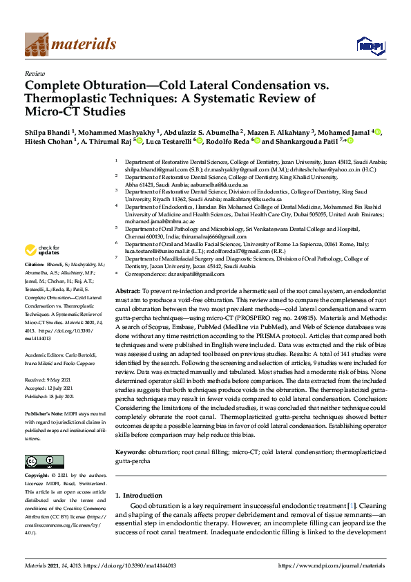 (PDF) Complete Obturation—Cold Lateral Condensation vs. Thermoplastic