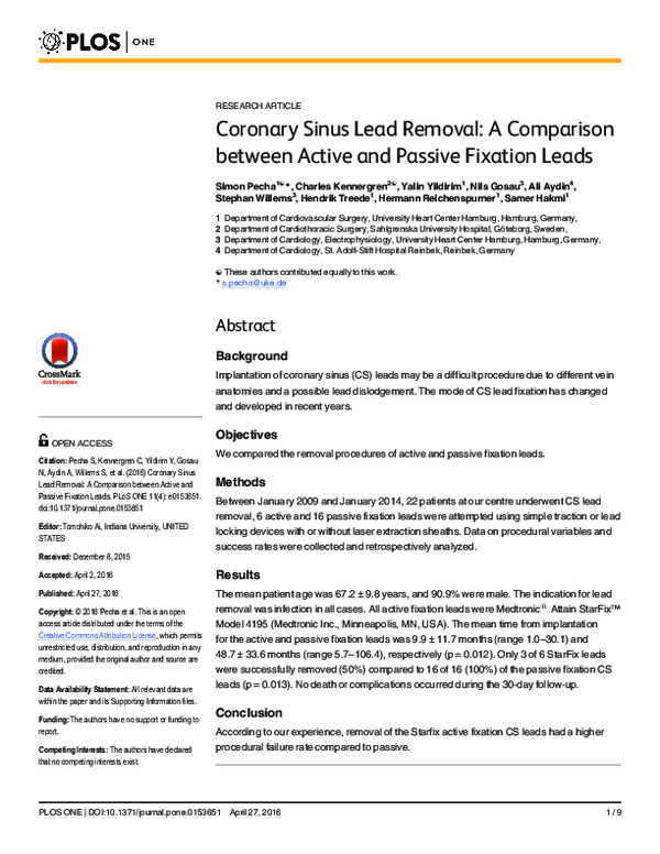 (PDF) Coronary Sinus Lead Removal A Comparison between Active and