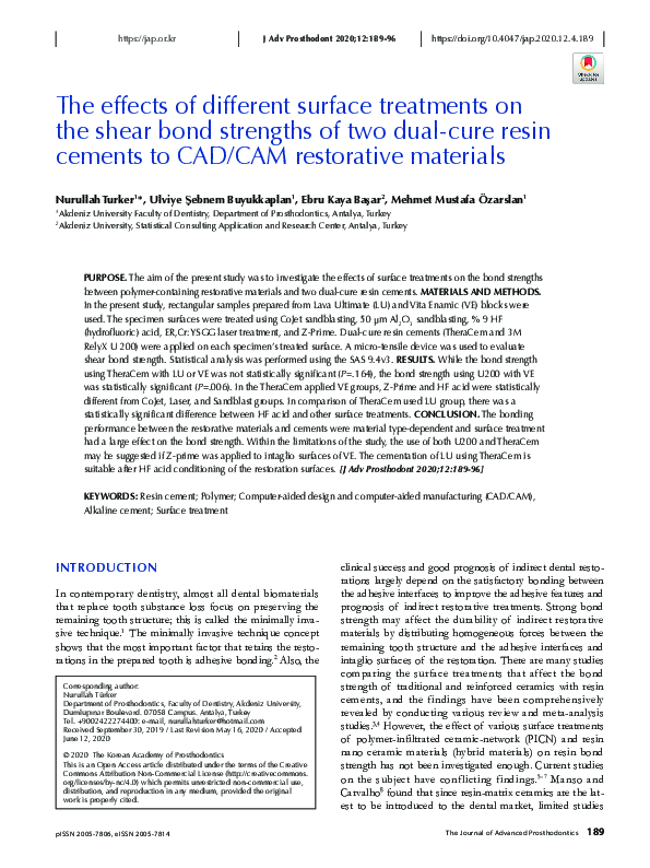 (PDF) The effects of different surface treatments on the shear bond ...