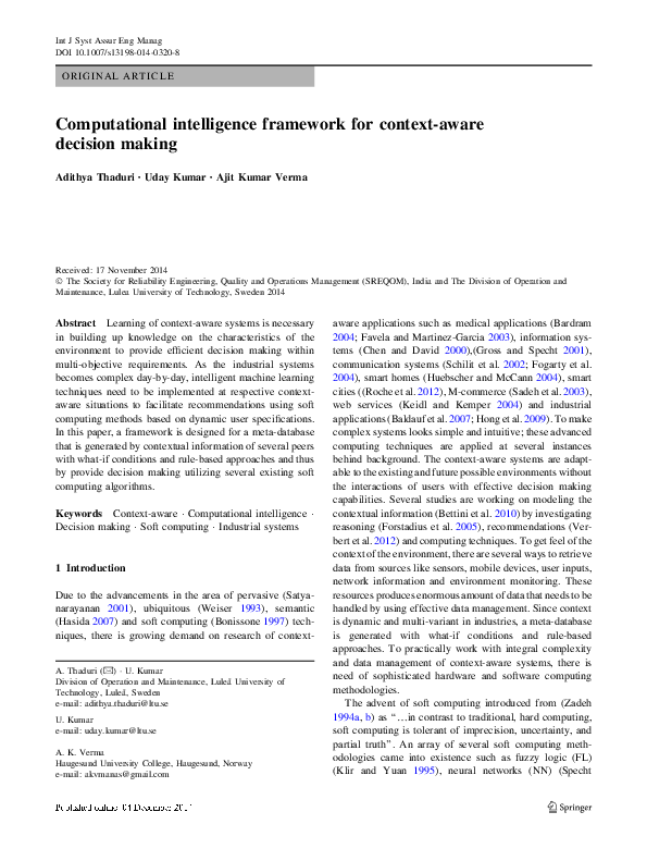 (PDF) Computational intelligence framework for context-aware decision ...