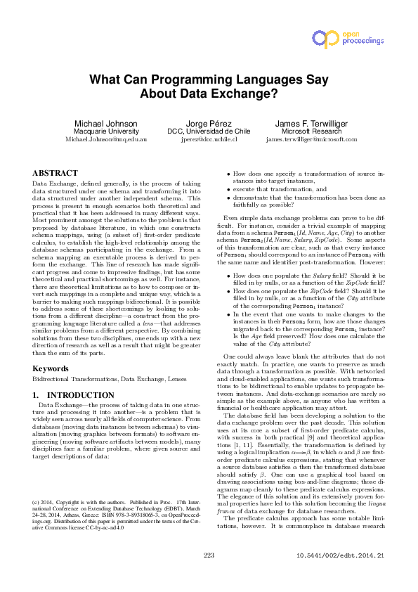 (PDF) What Can Programming Languages Say About Data Exchange?