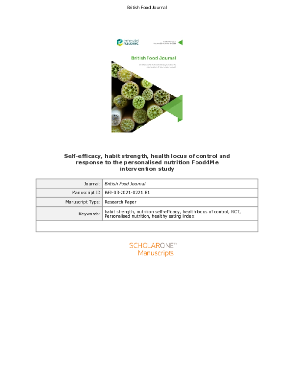 (PDF) Self-efficacy, habit strength, health locus of control and ...