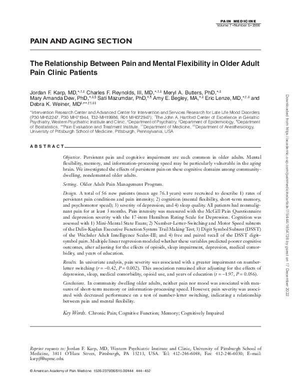 (PDF) The Relationship Between Pain and Mental Flexibility in Older ...
