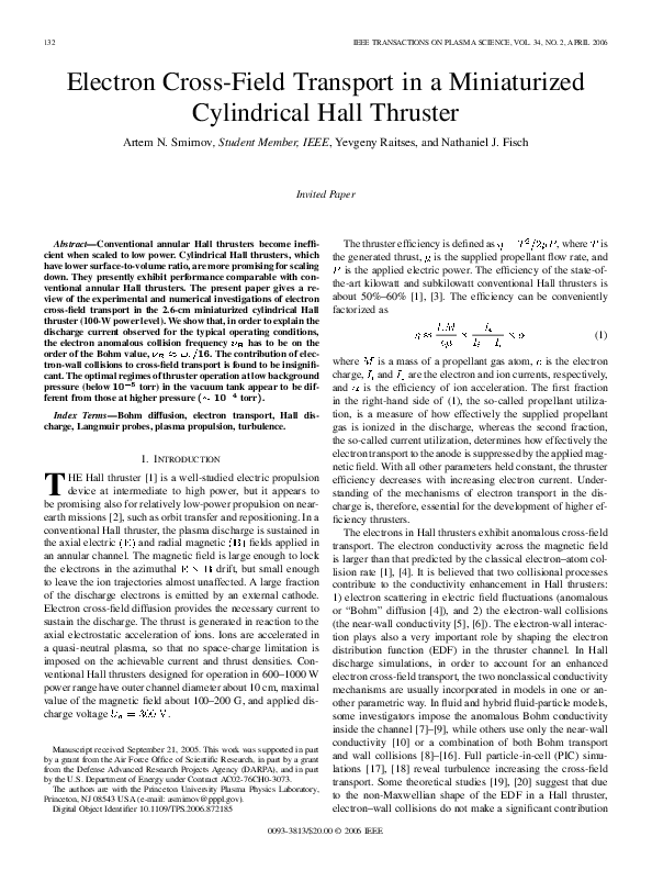 (PDF) Electron cross-field transport in a miniaturized cylindrical Hall ...