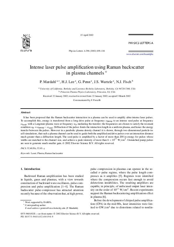 (PDF) Intense laser pulse amplification using Raman backscatter in ...