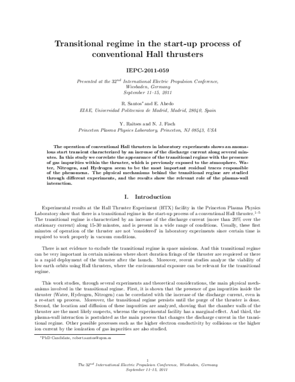 (PDF) Transitional Regime in the start-up process of conventional Hall ...